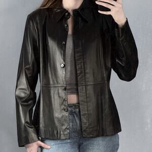 Vintage Black Leather Jacket 90s Y2k Apostrophe SZ 10 Minimalist Model Off Duty